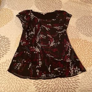 White and maroon floral blouse